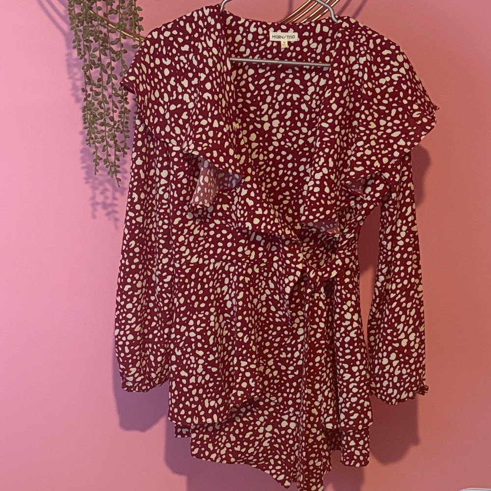 Red and White Polka Dot Wrap Romper